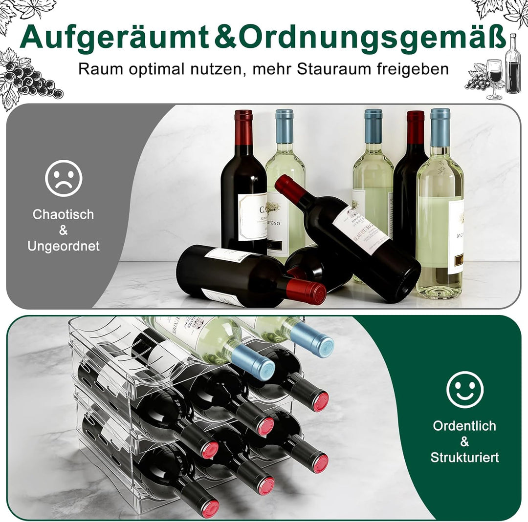Stapelbarer Flaschenhalter – Für 9 Flaschen, geeignet für Kühlschrank, Schrank, Arbeitsplatte und Bü