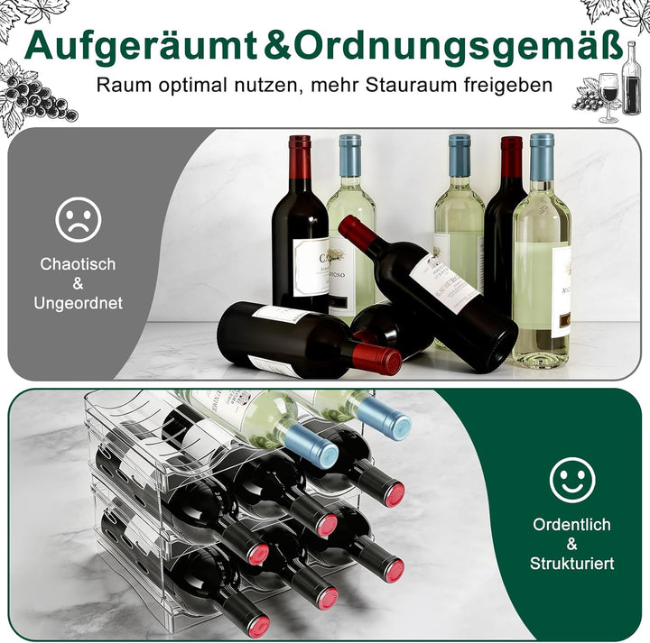 Stapelbarer Flaschenhalter – Für 9 Flaschen, geeignet für Kühlschrank, Schrank, Arbeitsplatte und Bü
