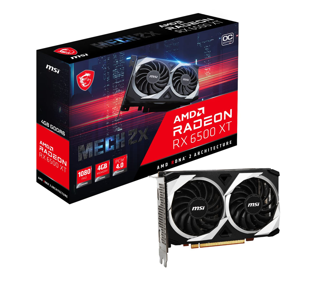 MSI Radeon RX 6500 XT MECH 2X 4G OC Gaming Grafikkarte - GPU 2685/2825 MHz, 4000MB DDR6 Speicher Rad
