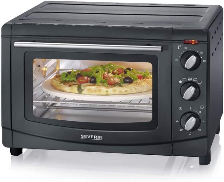 SEVERIN Back- und Toastofen mit Umluftfunktion, Mini Backofen mit Grillrost, Backblech, Drehspiess u