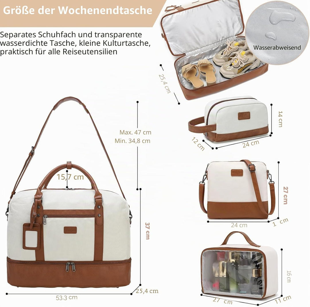 Wogarl Weekender Taschen für Damen, grosse Segeltuch-Übernachtungstasche, Reisetasche, Handgepäck, S