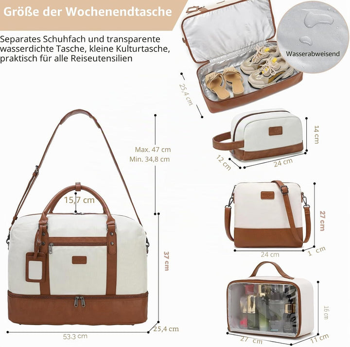 Wogarl Weekender Taschen für Damen, grosse Segeltuch-Übernachtungstasche, Reisetasche, Handgepäck, S