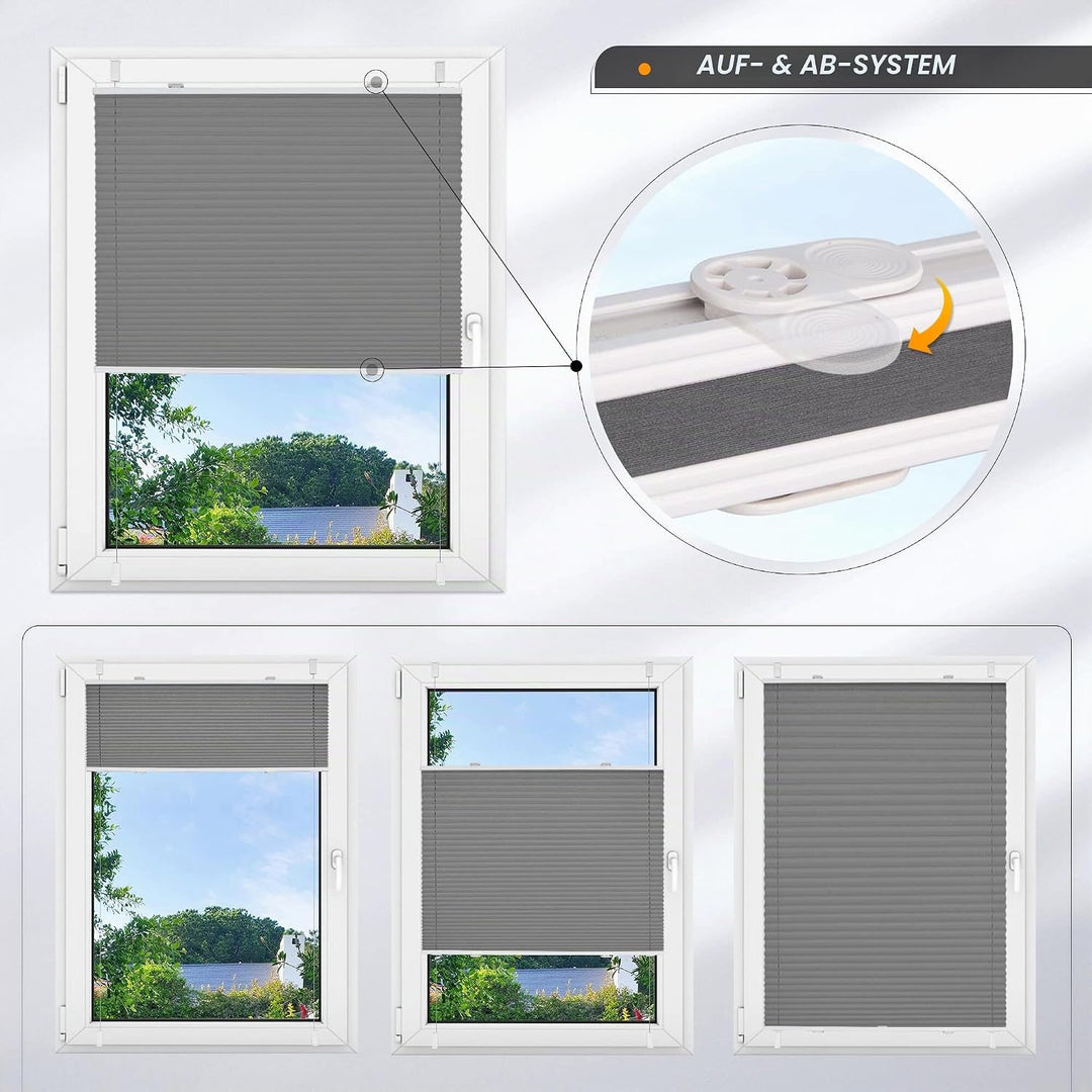 Plissee ohne Bohren verdunkelung, Thermo Plisseerollo Klemmfix, Grau 35x80cm(BxH), Verdunklungspliss