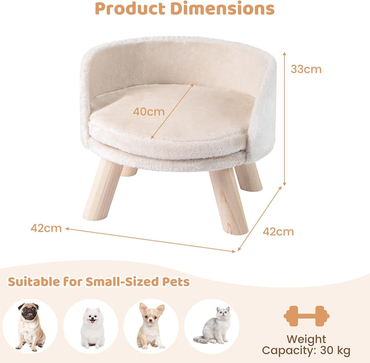 FANTASK Katzensofa, 42 x 42 x 33 cm, erhöhtes Katzencouch mit Kissen, Rückenlehne &amp; Holzbeinen, Katz