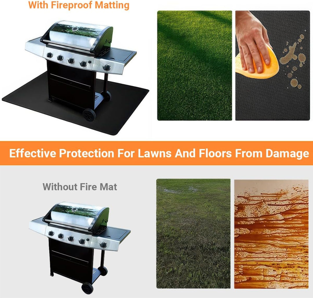 Grillmatte Bodenschutz, 100 x152cm Feuerfeste Unterlage, Faltbare Grillmatte, Hitzebeständige Grill