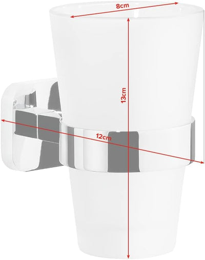 tesa ELEGAANT Zahnputzbecher mit Halterung - Becher aus Milchglas, verchromte Wandhalterung - zur Wa