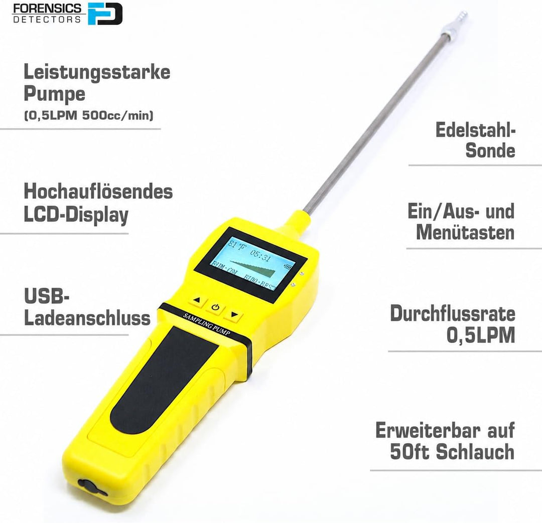 FoRENSICS Gasprobenpumpe aus Edelstahl, für Gasmelder und Messgeräte geeignet, Durchflussmenge: 0,5