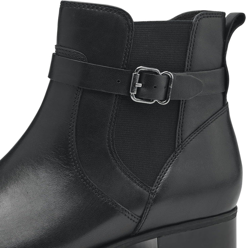 Tamaris Damen Chelsea Boots Leder Blockabsatz 37 EU Schwarz, 37 EU Schwarz