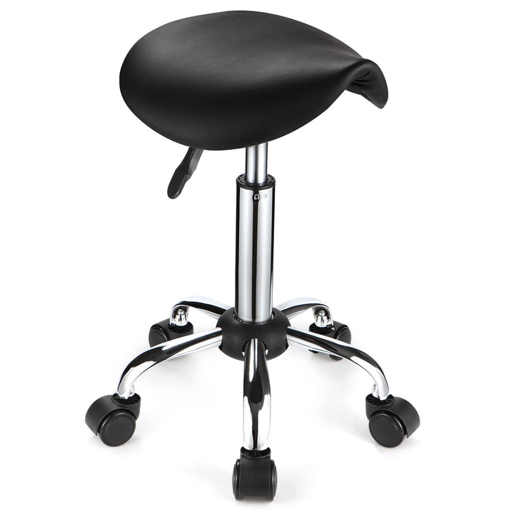 FNZIR Sattel Rollhocker mit Rädern PU Leder Höhenverstellbare Drehhocker Stuhl Schwarz
