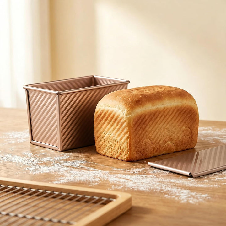 2 Stück Klein Toastbrot Backform mit Deckel 230g und 450g, Gold