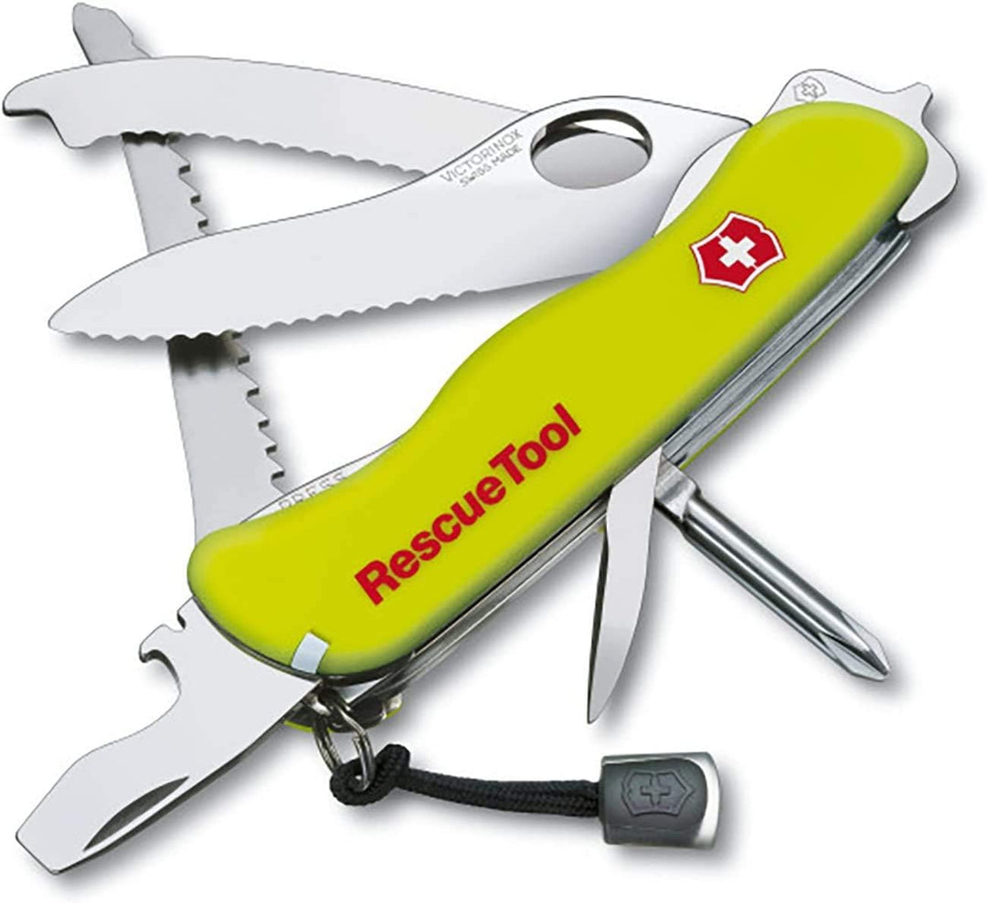 Victorinox Taschenmesser Rescue Tool (15 Funktionen, Frontscheibensäge) gelb Nachtleuchtend & Dual-M