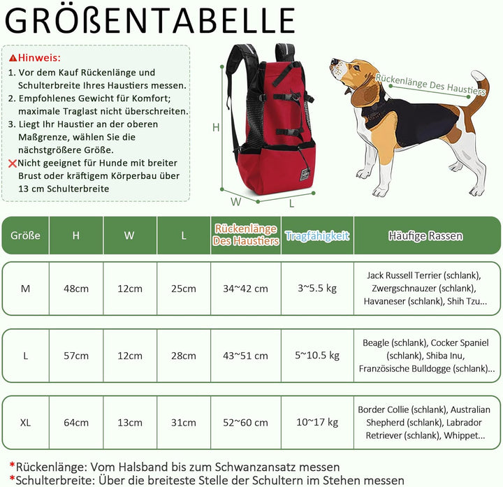 ALLSOPETS Hunderucksack Tragetasche Verstellbar für Kleine Mittelgrosse Hunde, Haustier Rucksack zum
