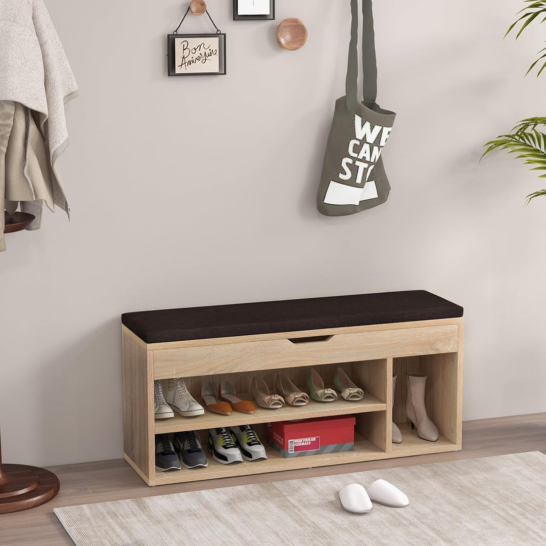 COSTWAY Schuhbank mit Sitzfläche und Stauraum, 104 x 30 x 48 cm, Garderobenbank Schuhregal Holz, Sch