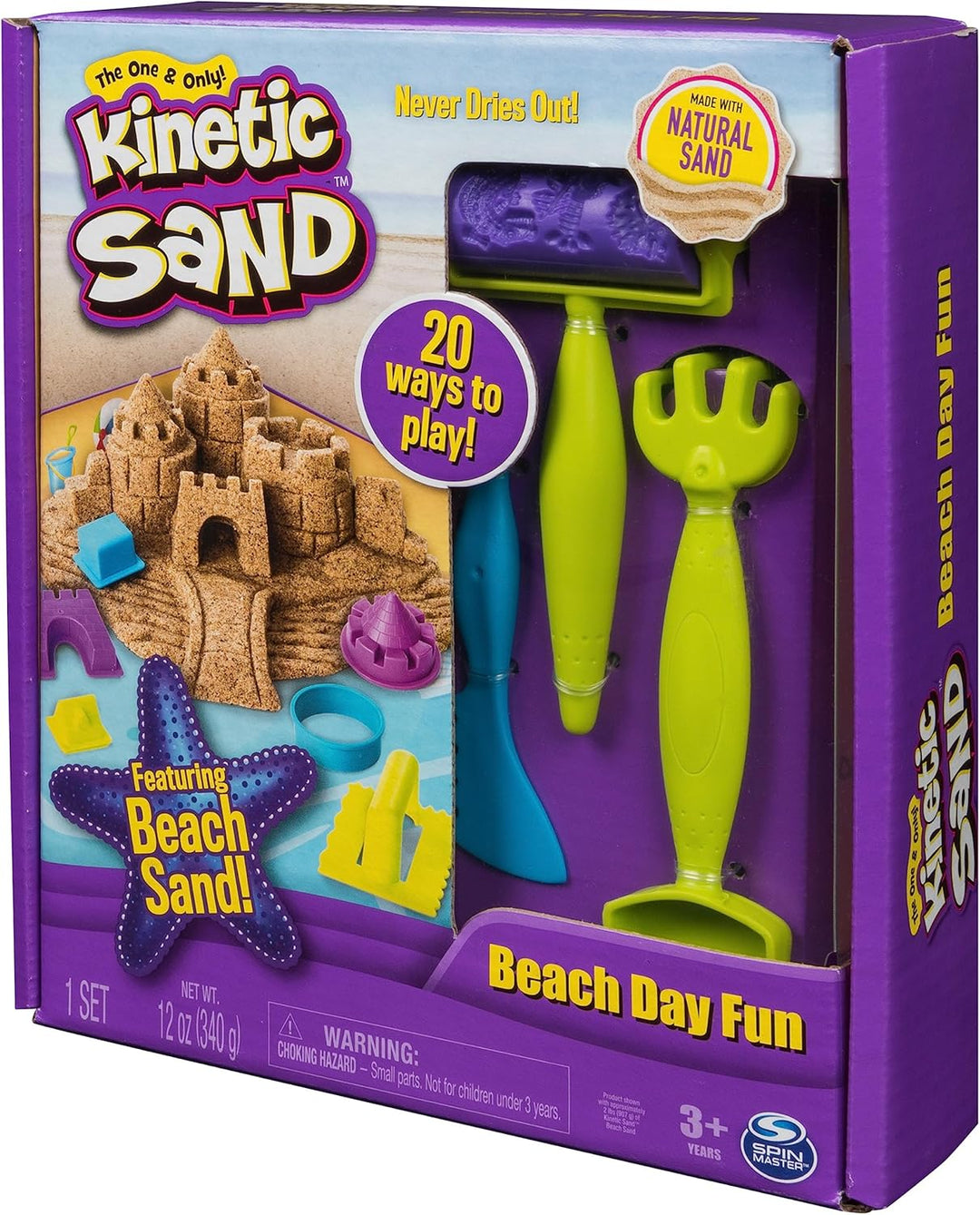 Kinetic Sand Strandspass Set - mit 340 g magischem Sand aus Schweden und Zubehör für sauberes, kreat