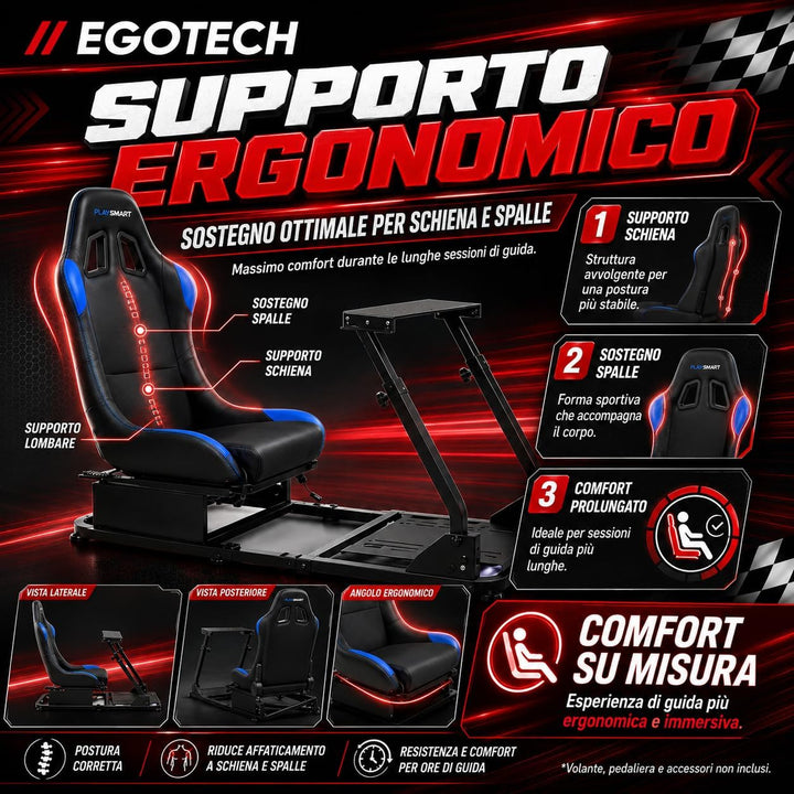 EGOTECH Smart Racing Seat Fahrsimulator mit eingebautem Sitz, zusammenklappbar, Fahrsimulator für Re