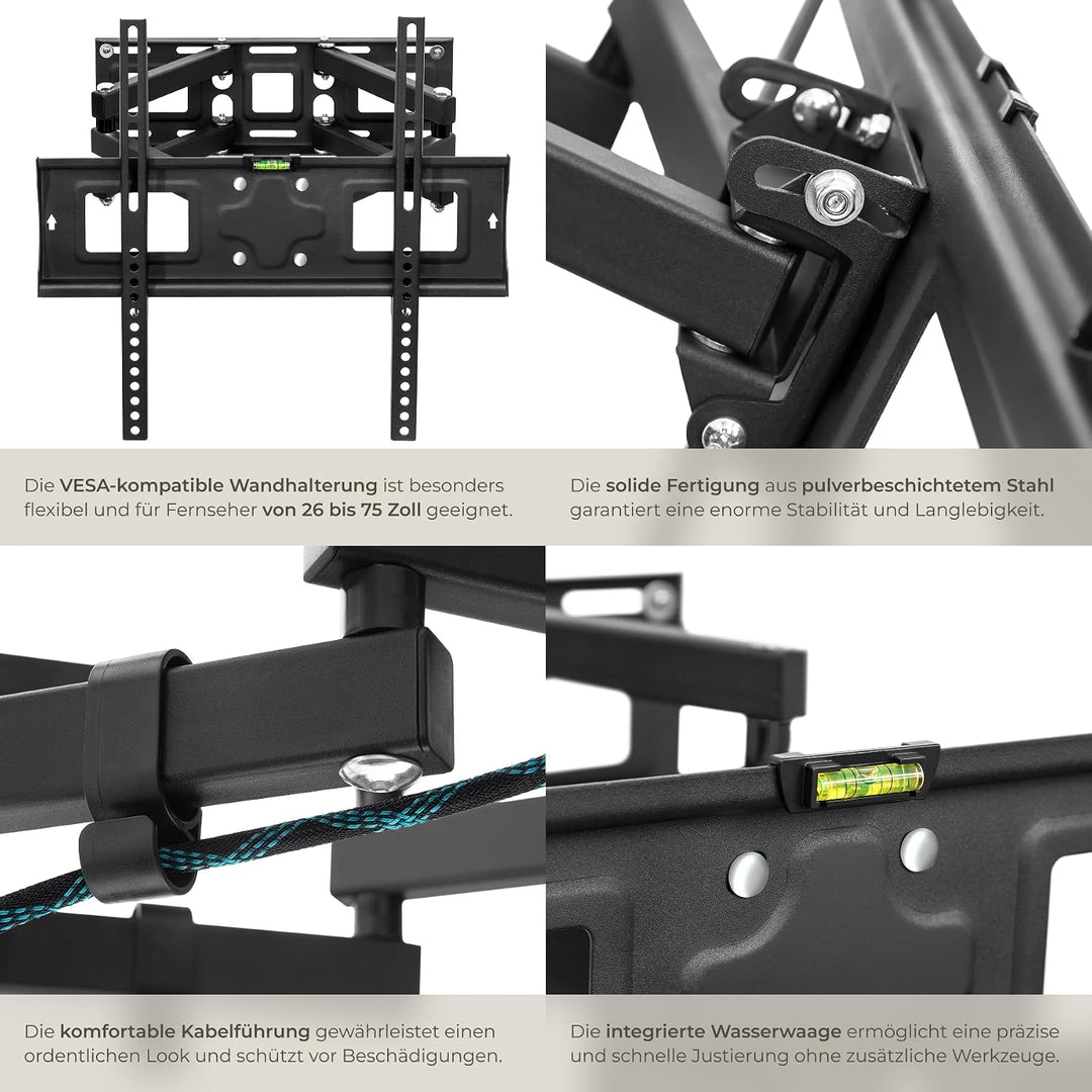 tectake® TV Wandhalterung schwenkbar für Fernseher, Bildschirm Halterung, Monitor Halterung, neigbar