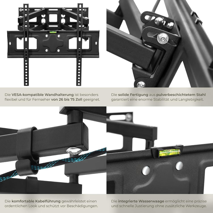 tectake® TV Wandhalterung schwenkbar für Fernseher, Bildschirm Halterung, Monitor Halterung, neigbar