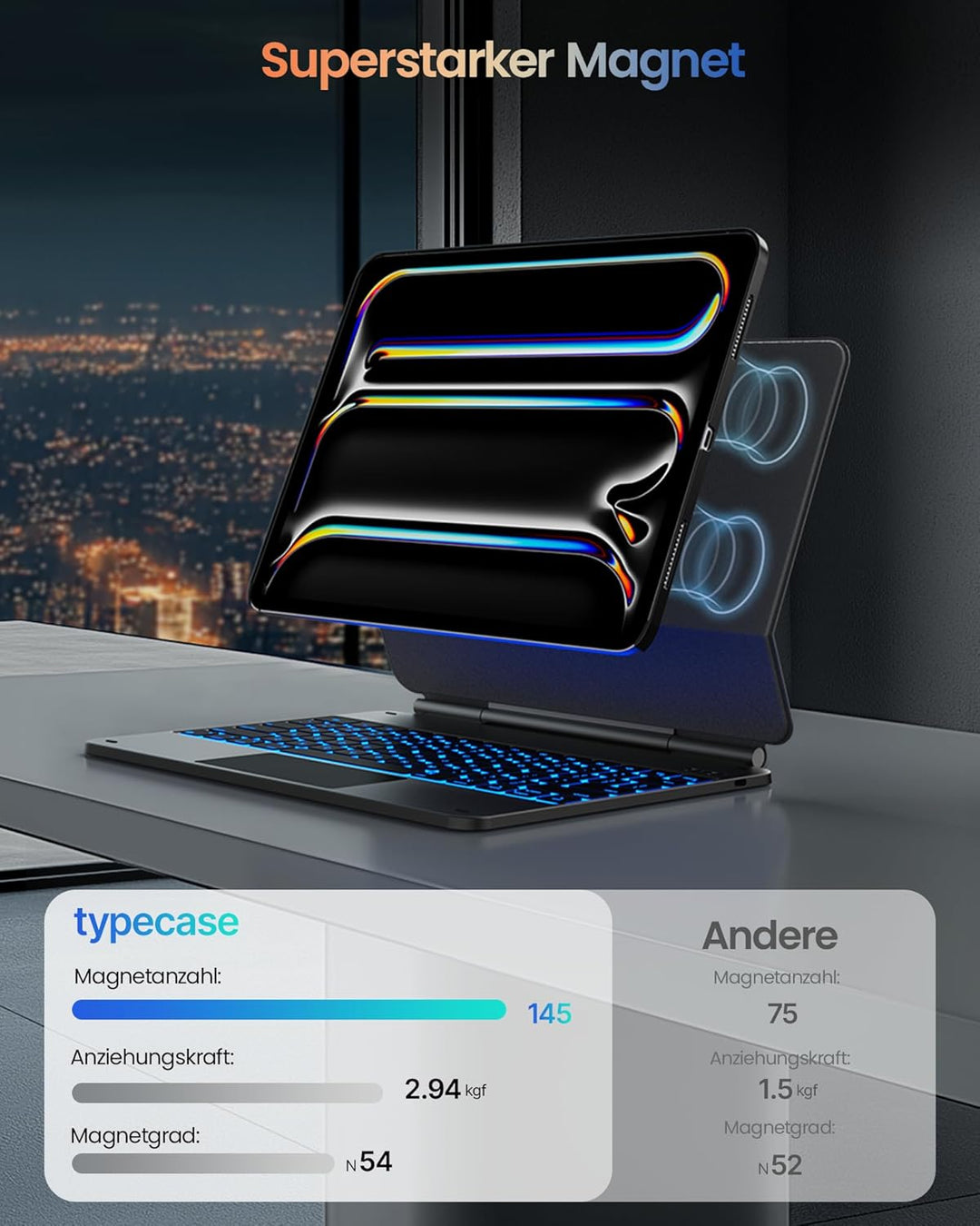 typecase Edge für Apple iPad Pro 13 Hülle mit Tastatur(M4/M5) (2024/2025), für iPad 13 Pro Hülle mit