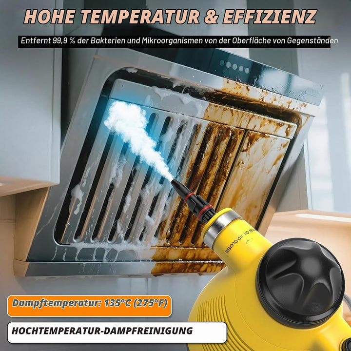 Dampfreiniger, Dampfreiniger Handgerät 1050W für zuhause, 450ml Wassertank, 3,5 Bar Dampfdruck, 8 Zu