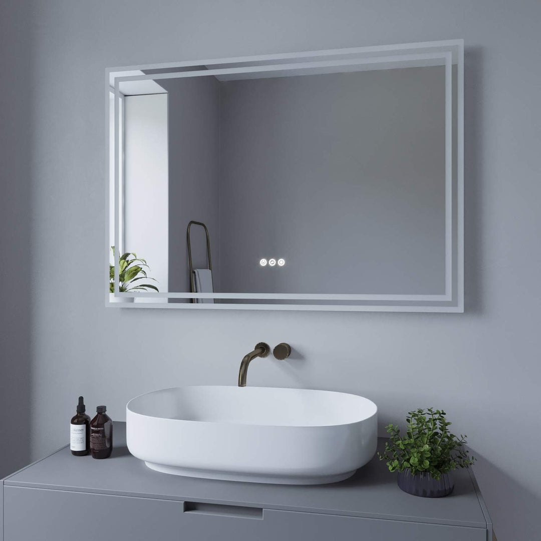 AQUALAVOS Badezimmerspiegel mit Beleuchtung Led Badspiegel Beleuchtet 100x70 cm Wandspiegel Gross Si