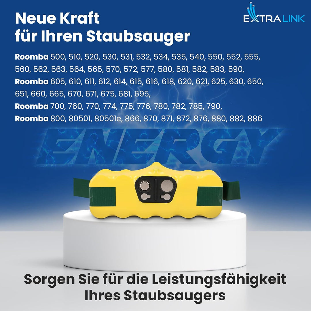 Extralink Ersatzakku kompatibel mit iRobot Roomba 700 - Batterie 14,4V 3000mAh für Akku Staubsauger