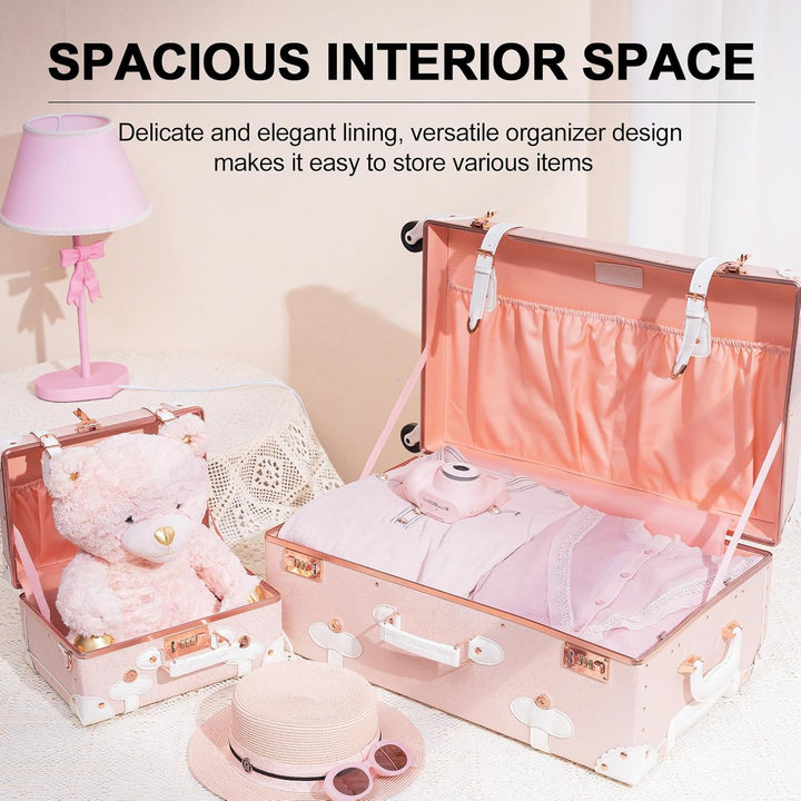 Urecity Koffer Vintage mit 4 Rollen Trolley Koffer Reisekoffer Leicht Retro Hartschalen Koffer 2-Tei