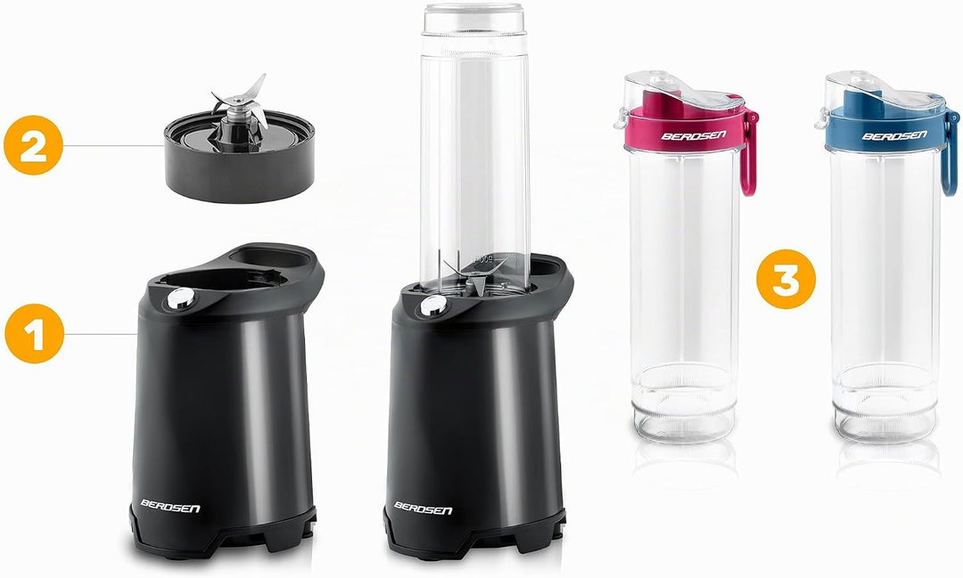 Berdsen - Becher-Mixer - Smoothie Maker To Go - mit 2 Trinkflaschen/Mixbehältern mit Deckel - für Co