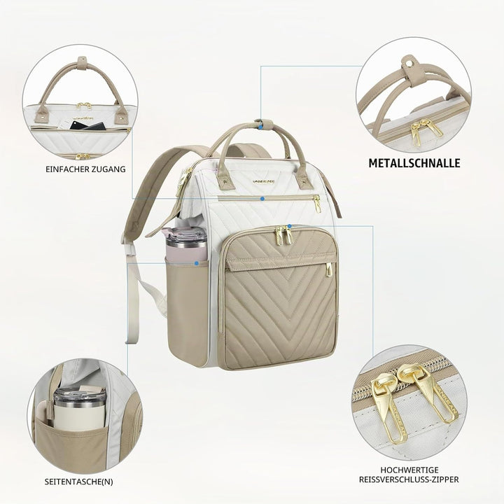 VANKEAN Laptop-Rucksack für Damen – Herren, Computer-Arbeitstasche, grosse Kapazität, wasserdicht, 3