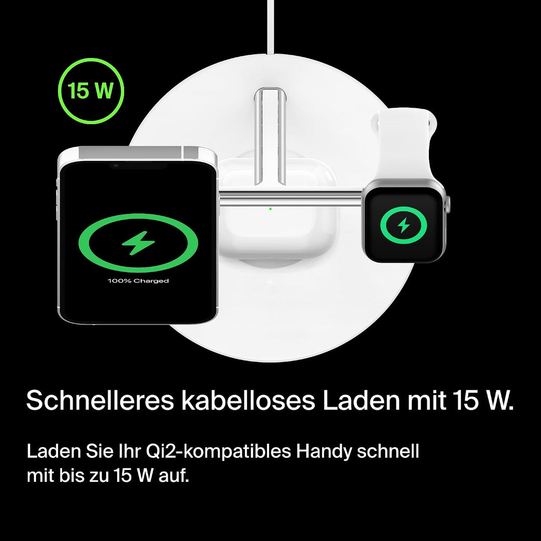Belkin BoostCharge Pro kabelloses 3-in-1-Ladegerät mit Qi2 für iPhone 17, Air, 16, 15, 14, 13, 12, P
