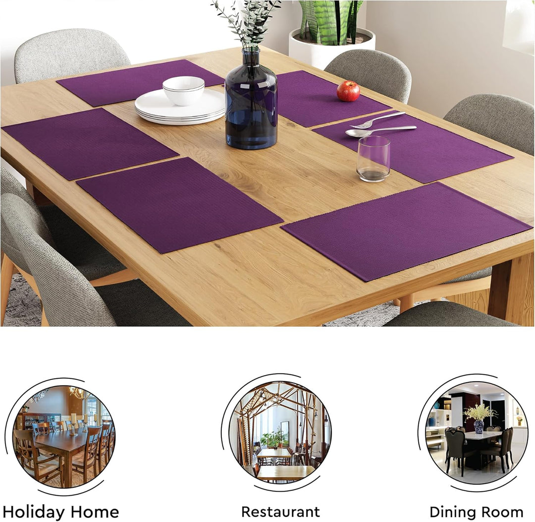 Encasa XO Platzsets Esstisch Set von 6 | Lila | Fein gerippte Baumwoll-Tischunterlage | Grösse 48x32