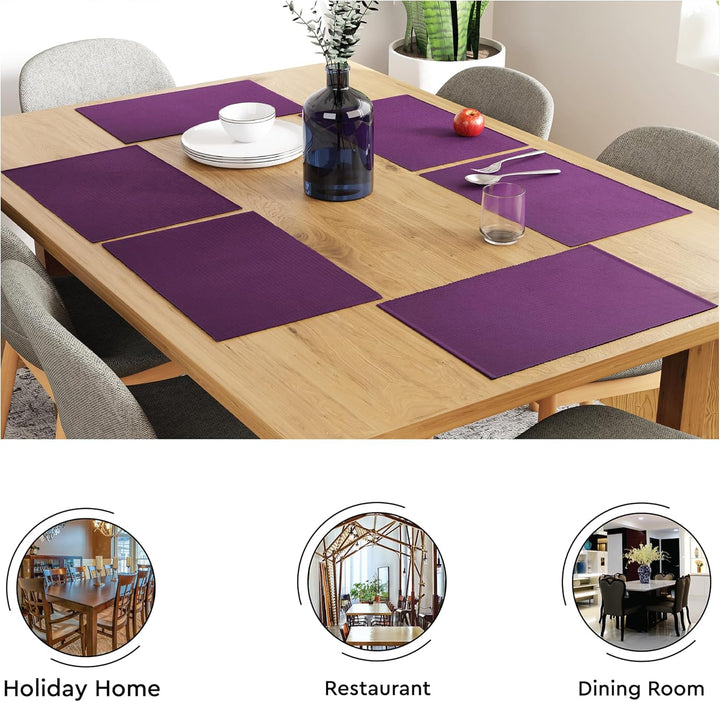 Encasa XO Platzsets Esstisch Set von 6 | Lila | Fein gerippte Baumwoll-Tischunterlage | Grösse 48x32