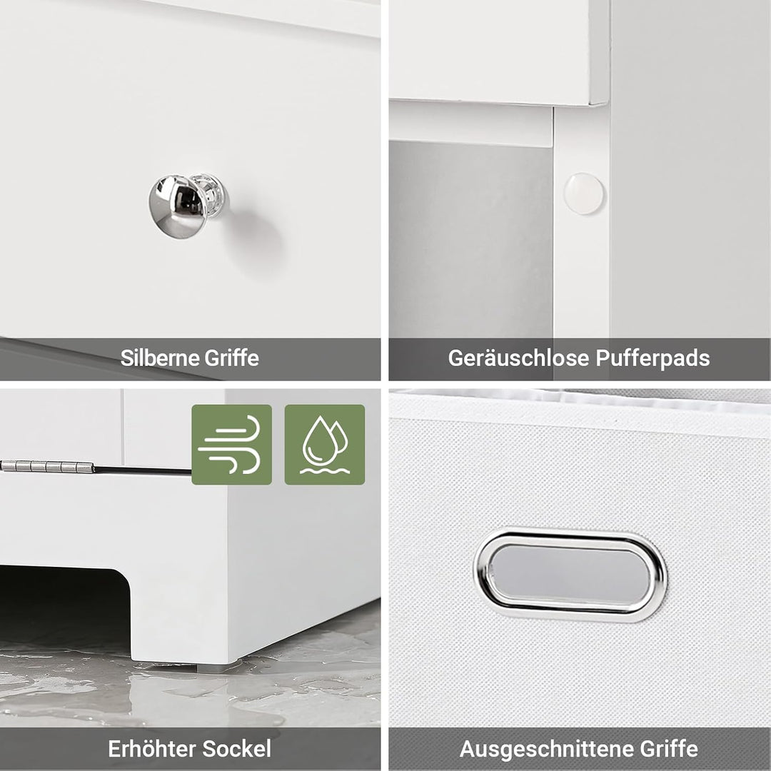 SoBuy BZR21-W Wäscheschrank mit ausklappbarem Wäschesack Wäschetruhe Wäschesammler mit Schubladen Wä