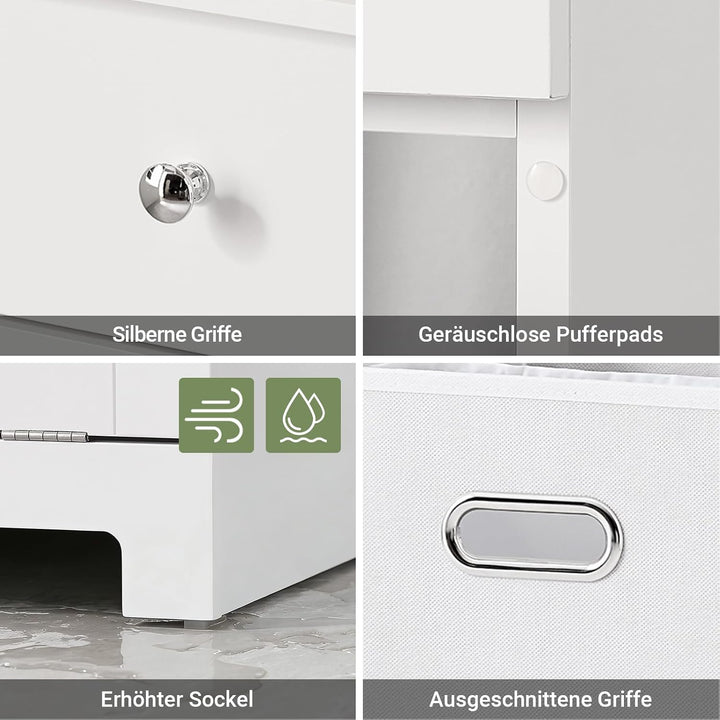 SoBuy BZR21-W Wäscheschrank mit ausklappbarem Wäschesack Wäschetruhe Wäschesammler mit Schubladen Wä