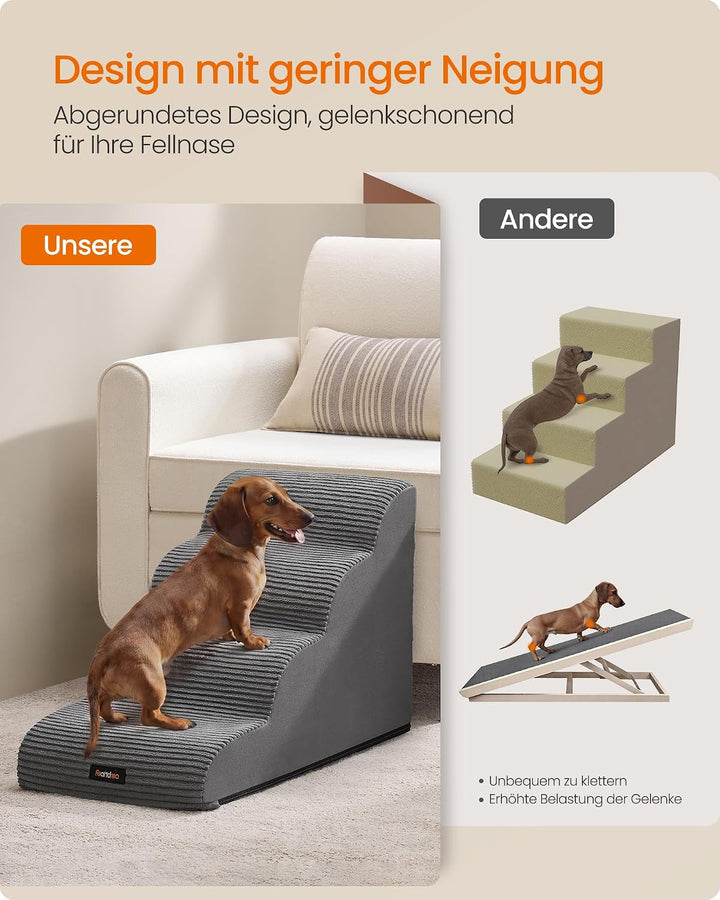 Feandrea Hundetreppe, 4 Stufen, Haustiertreppe, für kleine Hunde, Bett, Sofa, wasserdichte Katzentre