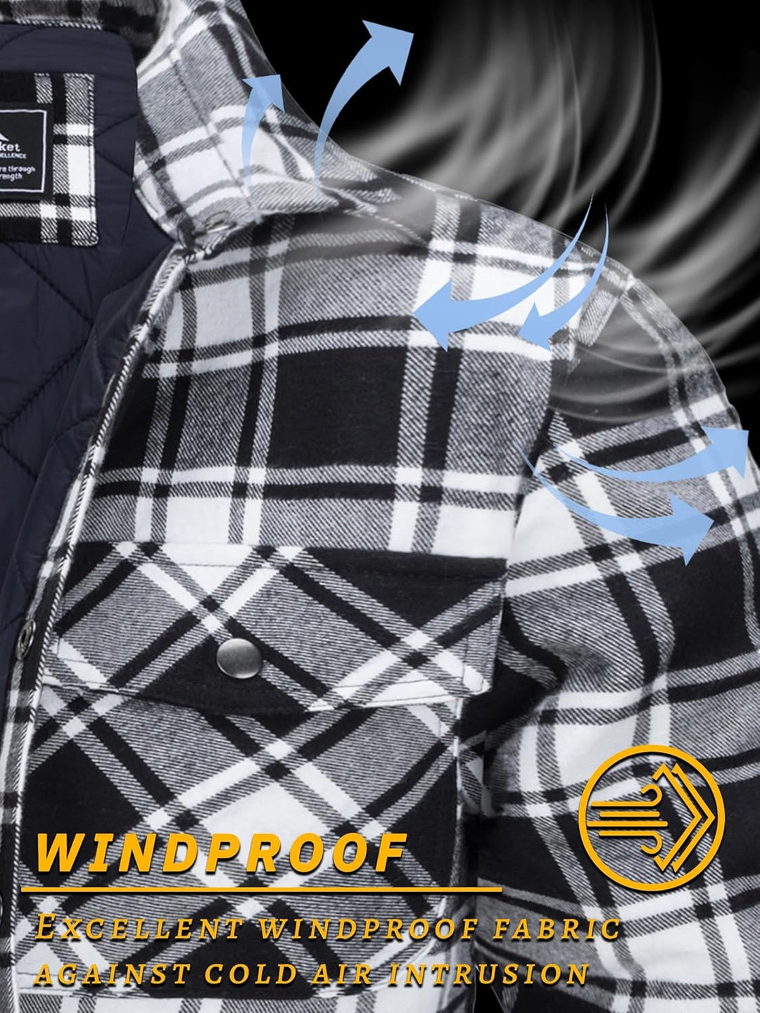 TACVASEN Herren Karierte Hemdjacke Flanellhemd Holzfällerhemd Thermohemd Jacke M Schwarz, M Schwarz