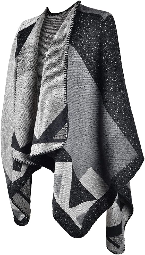 Winter Warme Poncho Schal Wrap - Herbst Open Front Cape Winddichte Strick Wolle Mantel Decke Kap-Sch