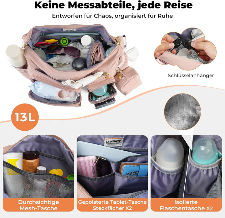 Puffy Wickeltasche 2-in-1 Kinderwagen Organizer &amp; Umhängetasche, 13L leichte Reisetasche Baby Damen,