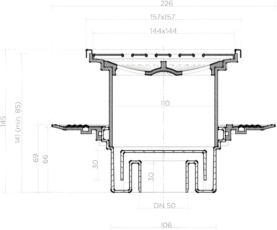 Confluo 15x15 cm Vertikal DN50 / DN110 Drop Drop Vertikal/Senkrecht DN 50/DN 110, Drop Vertikal/Senk