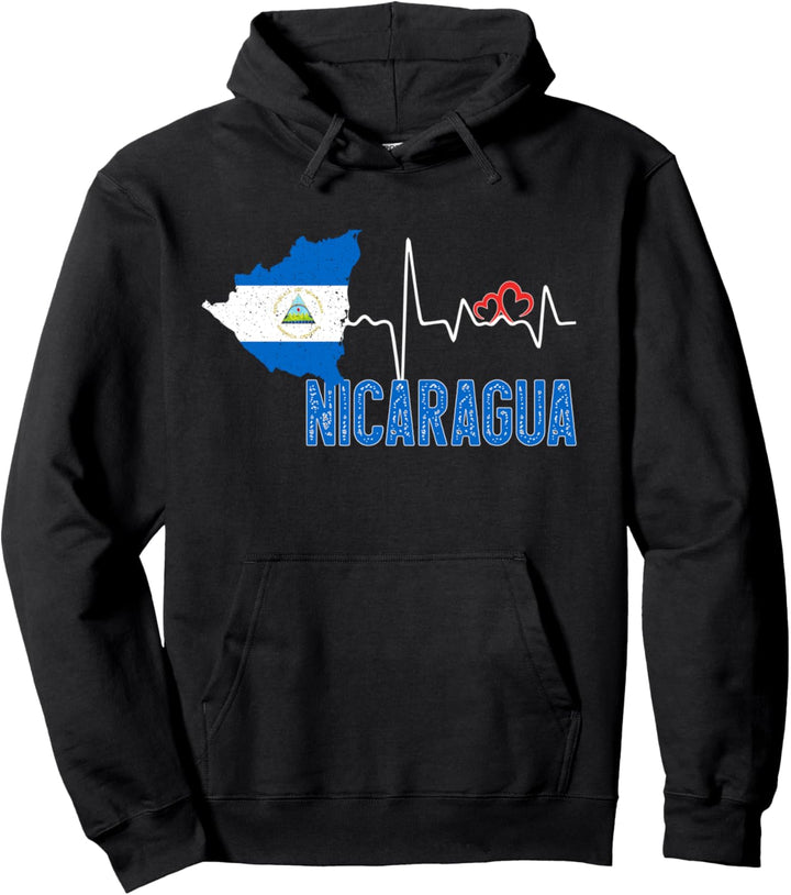 Nicaragua Flag Map Heartbeat for Nicaraguan Pride Pullover Hoodie