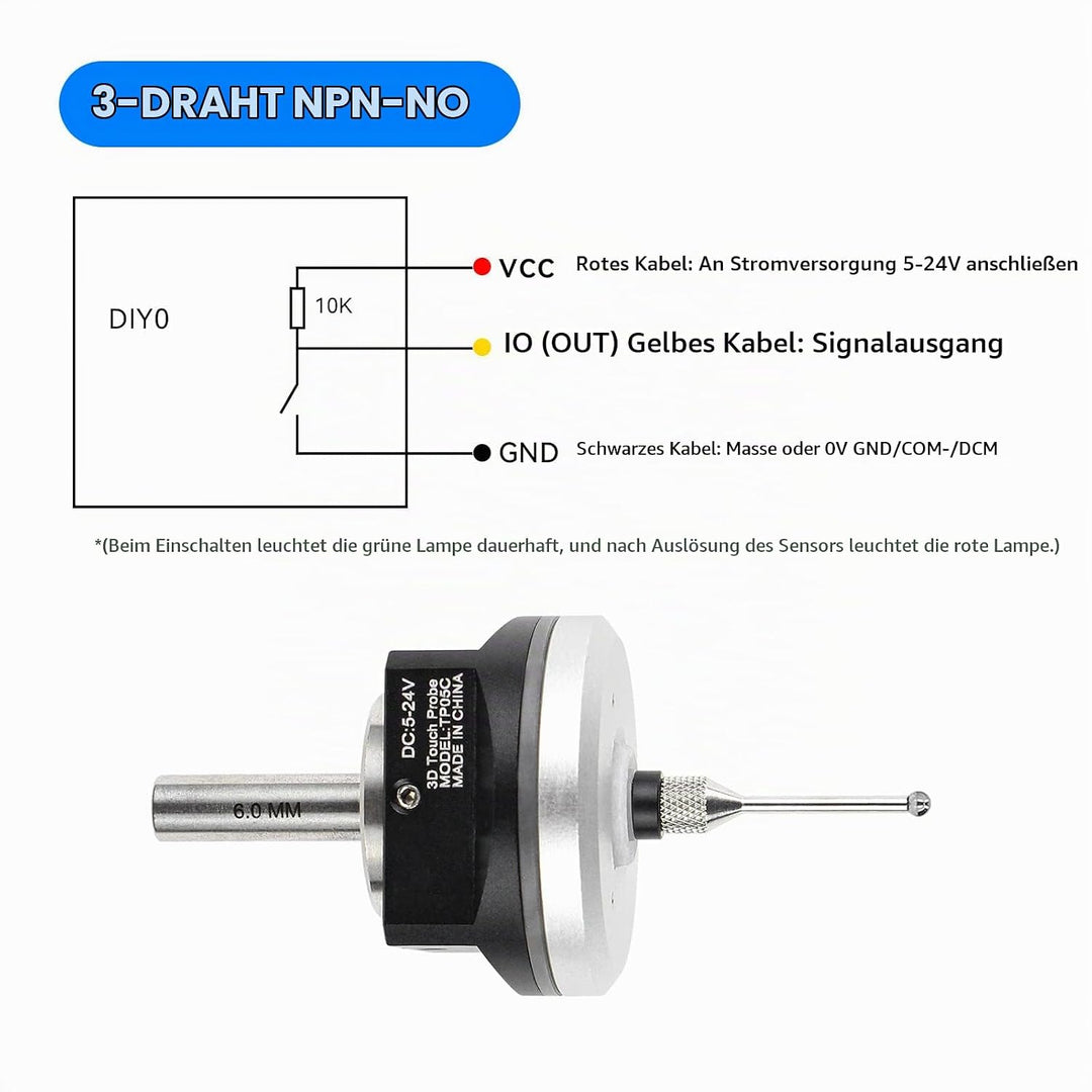 RATTMMOTOR Kantentaster,3D-Kantensucher,DC 5–24 V,Multifunktionaler CNC 3D-Kantentaster,6mm Schaft,m