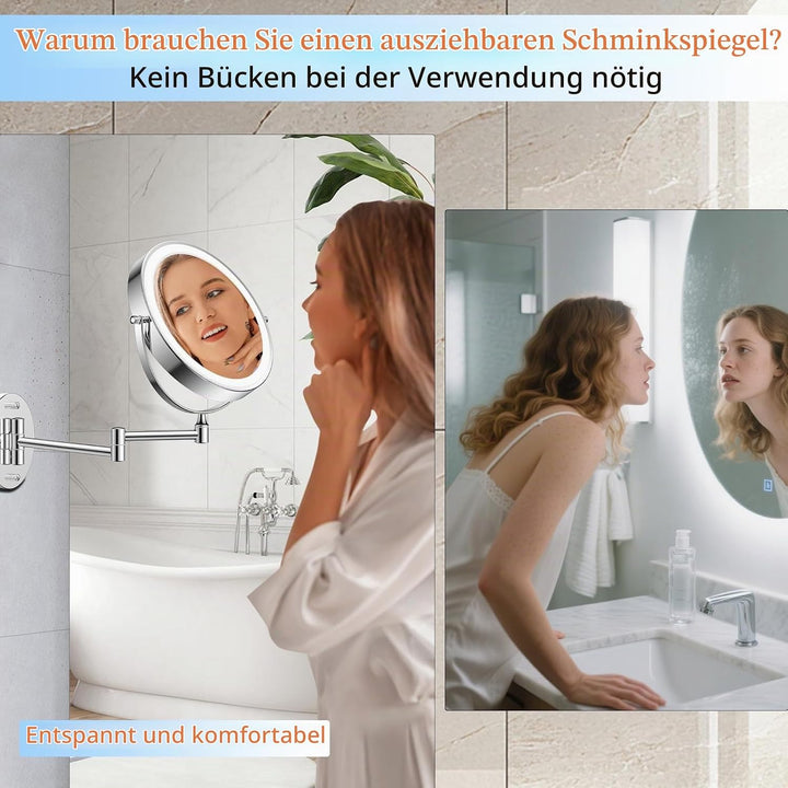 Famihomii 5000mAh Wiederaufladbar Kosmetikspiegel mit LED Beleuchtetung, 9 Zoll beidseitig 1X/30X Ve