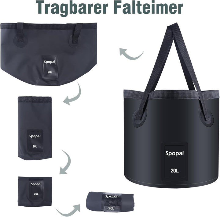 Spopal Campingdusche Tragbare, [mit 20L Klappbarer Eimer] Camping Dusche, 8000mAh Camping Dusche Akk