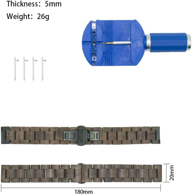 AIYIBEN Holzarmband 20mm kompatibel mit Samsung Galaxy Watch 42mm/Active/Active 2(40mm/44mm), Holzar