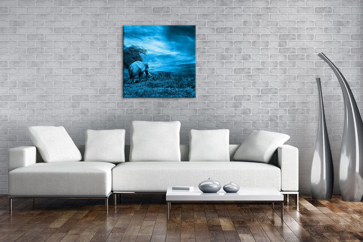 einsamer Elefant in der Steppe Format: 60x60 Effekt: Monocrome Blau als Leinwandbild, Motiv fertig g