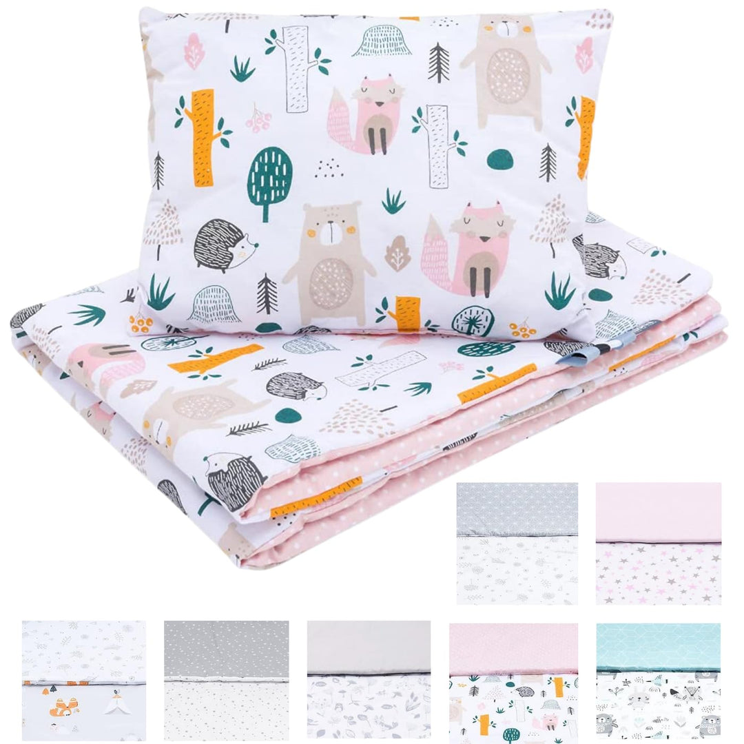 Bellochi Multifunktional Baby Decke Set - Doppelseitig Baby Bettwäsche 75x100 cm und Kissen 30x40cm