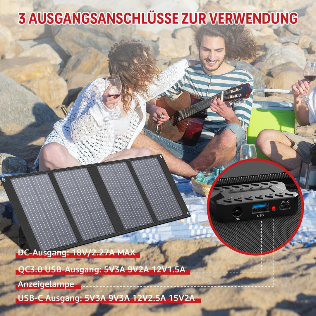 Powkey Solargenerator R100 mit 40W Solarpanel, 99Wh Akku Tragbare Powerstation, 100W AC/18W USB-C Au