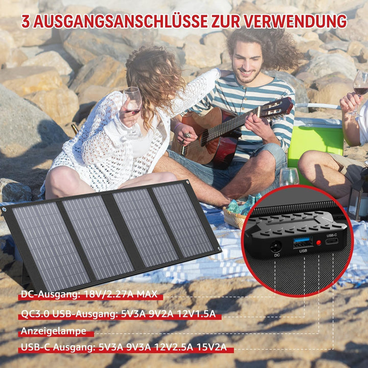 Powkey Solargenerator R100 mit 40W Solarpanel, 99Wh Akku Tragbare Powerstation, 100W AC/18W USB-C Au