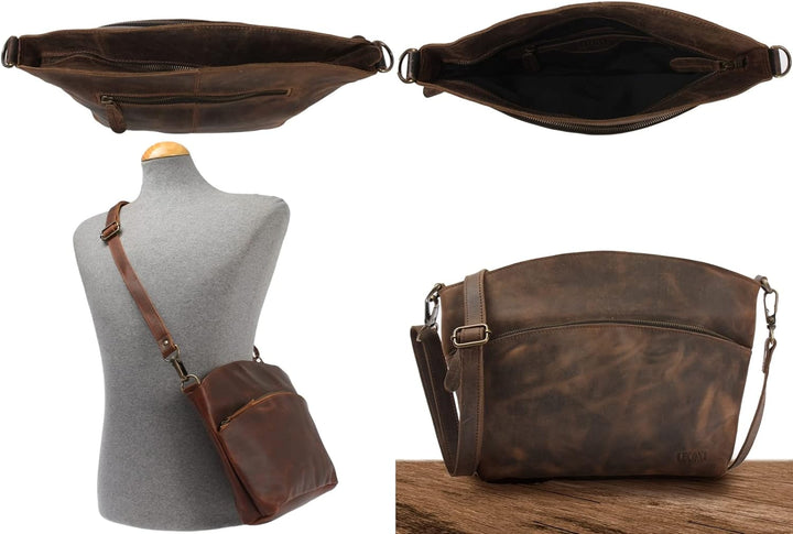 LECONI Umhängetasche für Damen Schultertasche Freizeittasche Damentasche Frauen Ledertasche Handtasc