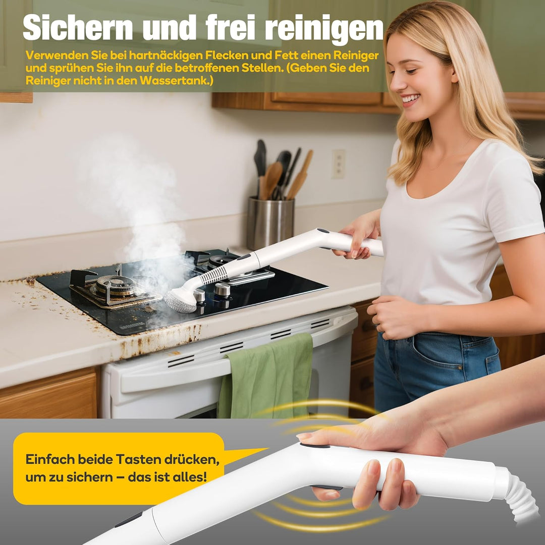 Newbealer Dampfreiniger, 1500W Handdampfreiniger, Max. 3 bar Dampfdruck, 1,5L Wassertank, 45 Min Lau