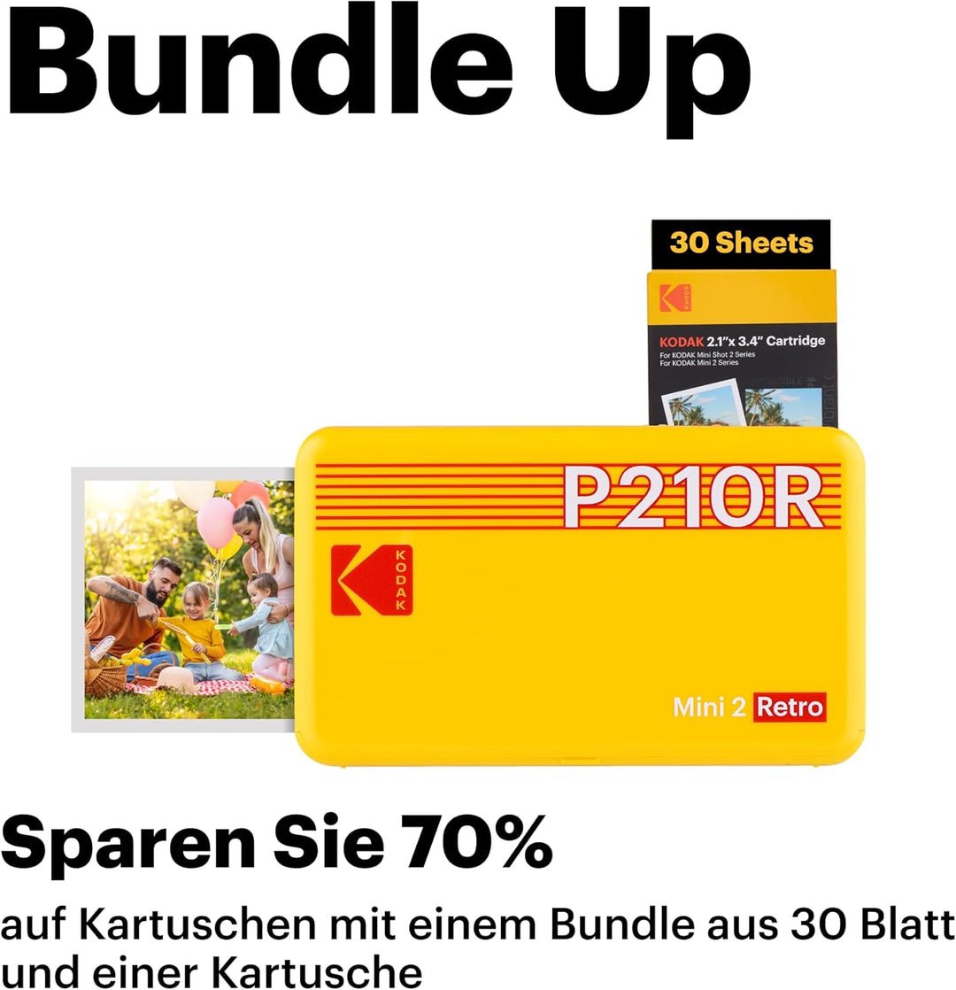 KODAK , Farbig, P210 Mini 2 Retro, Mobiler Handy Fotodrucker, Kompatibel mit Smartphone (iOS & Andro